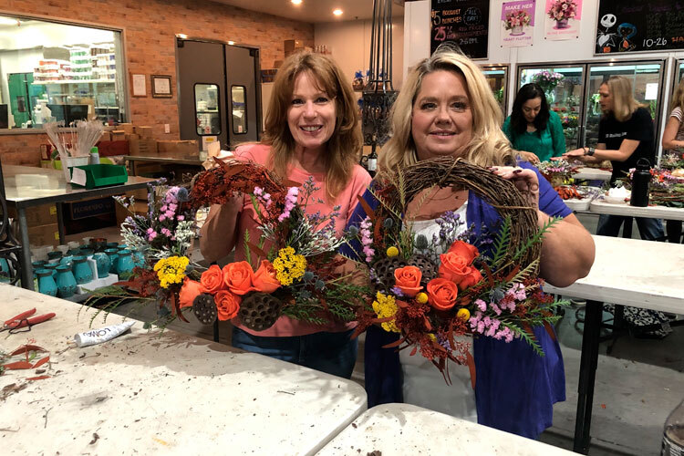 Wine & Floral Design Fall Wreath Class