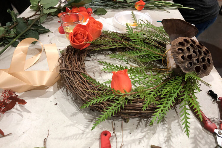 Wine & Floral Design Fall Wreath Class